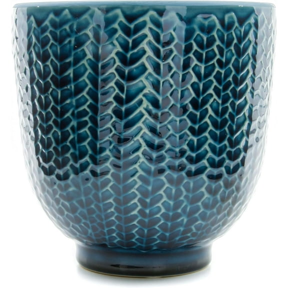 New England Pottery Pedestal Herringbone Planter Garden Urn Pot 5 inch Blue
