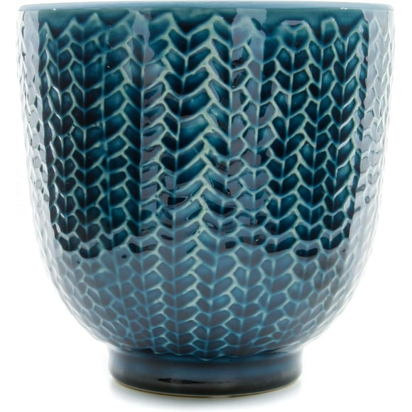 New England Pottery Pedestal Herringbone Planter Garden Urn Pot 5 inch Blue