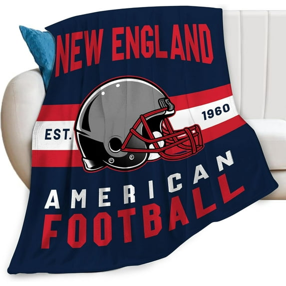 New England Print Blanket American Football Throw Blankets Couch Sofa Bed Stuff Decor Gifts Merch Soft Cozy Fleece Plush Warm Flannel Bedding for Team Fans Men Women Teen Adults 40"x50"