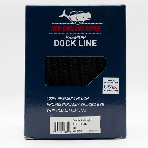 New England Ropes Premium Dock Line 1/2 X 25 Dourble Brainded BLACK