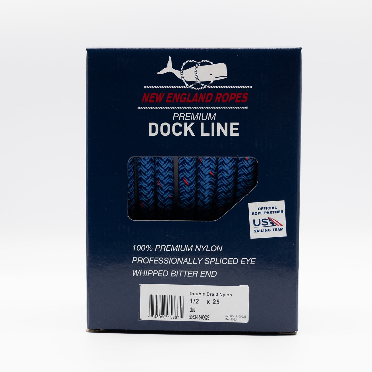 New England Ropes Premium Dock Line 1/2 X 25 Double Braided BLUE