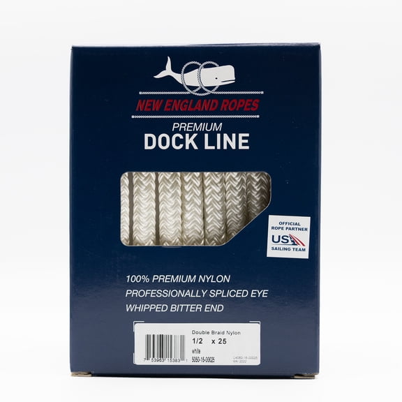 New England Ropes Premium Dock Line 1/2 X 25 Double Braided WHITE