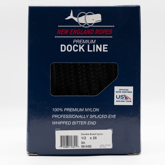 New England Ropes Premium Dock Line 1/2 X 25 Dourble Brainded BLACK