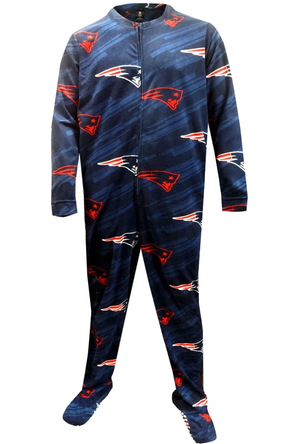 Mens New England Sports Navy Blue One Piece Footie Pajama (Small)