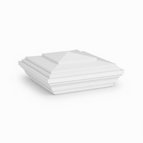 4x4 White Vinyl Railing Post Cap with Pyramid Top for Deck Fence and Stair Posts