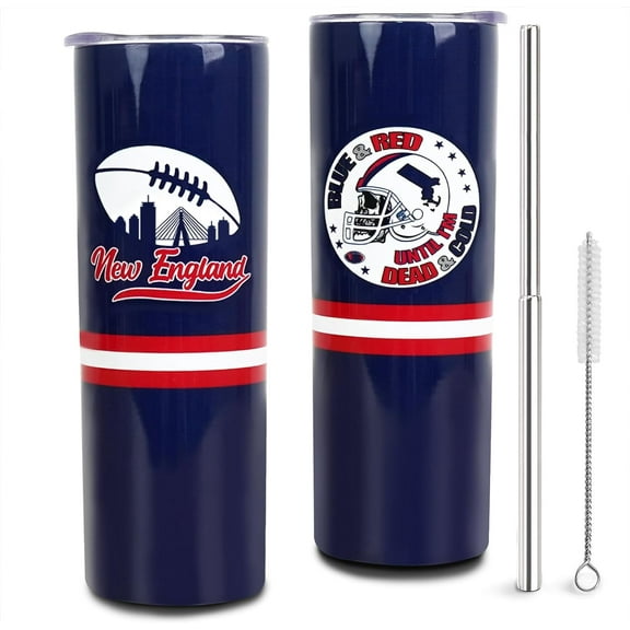 New England Tumbler Cup Football Tumbler with Flip Lid and Straw - New England Gifts for Men -Insulated Stainless Steel Cup Travel Mug -20 OZ Coffee Travel Mugs for Women