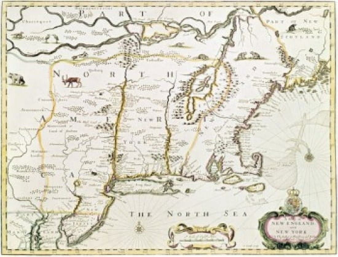 New England and New York 1676 Maps Canvas Art - (24 x 36)
