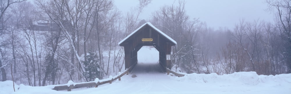 New England covered bridge in winter Canvas Art - Panoramic Images (36 x 12)