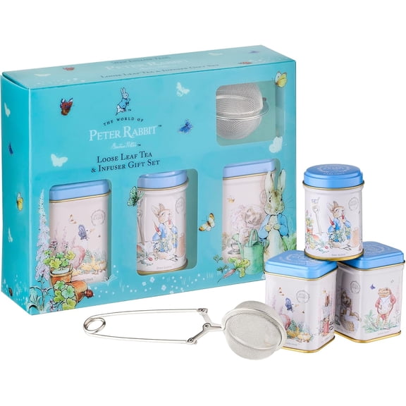New English Tea Peter Rabbit Loose Leaf Tea and Infuser Gift Set, 3 Mini Tins