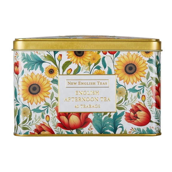 New English Teas English Afternoon Tea Sunflower Floral Design Tea Tin 40 Teabags