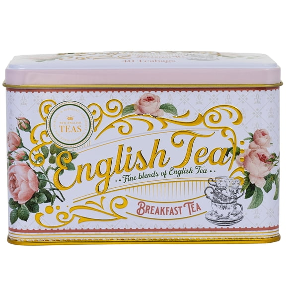 New English Teas English Rose Tea Tin with 40 English Breakfast Teabags