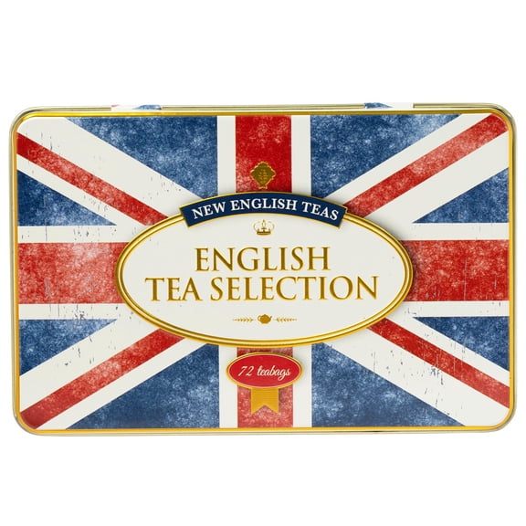 New English Teas Union Jack Flag Tin 72 Teabag Selection  English Breakfast, Earl Grey & English Afternoon  Traditional British Tea Gift
