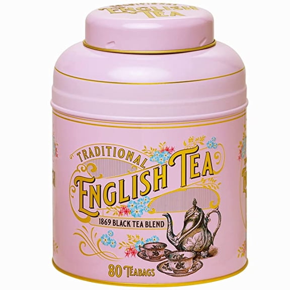 New English Teas Vintage Victorian Tea Caddy with 80 English Teabags (Rose Pink)