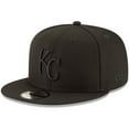 thumbnail image 1 of Kansas City Royals New Era Black on Black 9FIFTY Team Snapback Adjustable Hat - Black, 1 of 5