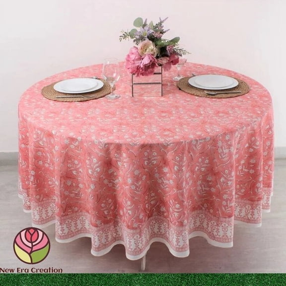 New Era Creation Baby Pink Print Table Cloth, Cover India Cotton Table Linen, Custom,Gift for Her,Indian Table Cloth Indigo Print