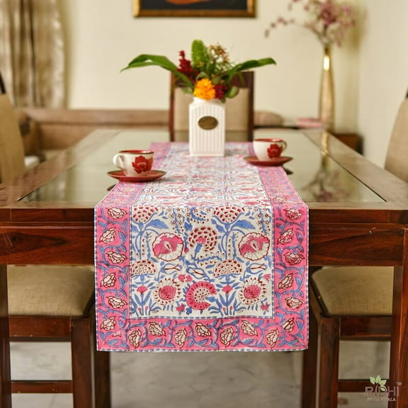 New Era Creation Baby Pink Print Table Cloth, Cover India Cotton Table Linen, Custom,Gift for Her,Indian Table Cloth Indigo Print