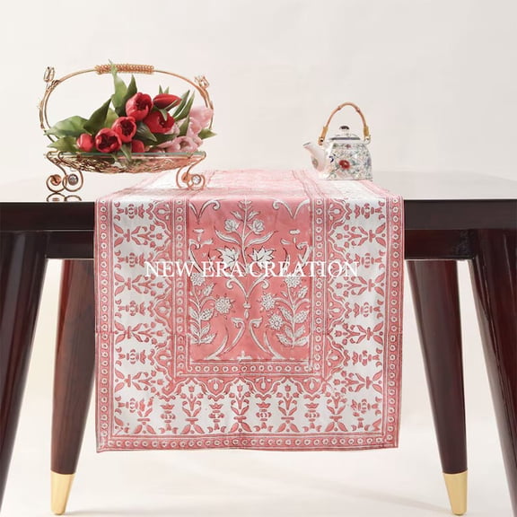 New Era Creation Baby Pink Print Table Cloth, Cover India Cotton Table Linen, Custom,Gift for Her,Indian Table Cloth Indigo Print