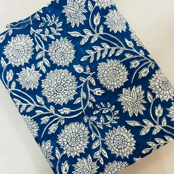 New Era Creation Blue Indian Hand Block Printed Fabric By The Yard,Table Cover,Farmhouse Decor,Linen Set,Wedding Tablecloth mom Gift