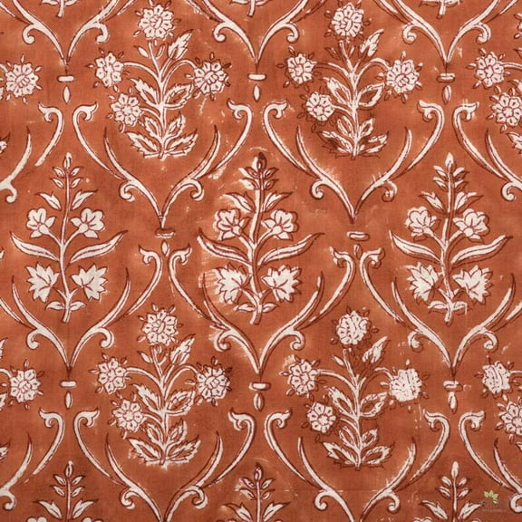 New Era Creation Brick Brown & White Floral Indian Hand Block Printed Fabric By The Yard And Linen Set,Wedding Decor, Tablecloth Thanksgiving best Gift for Mom