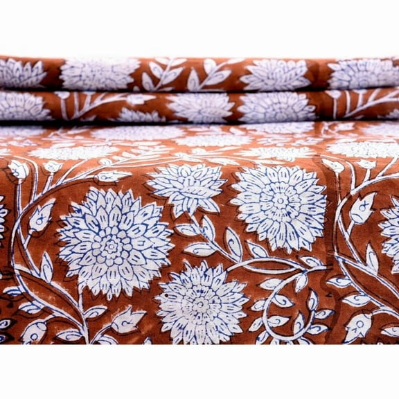 New Era Creation Brown Indian Hand Block Printed Fabric By The Yard,Table Cover,Farmhouse Decor,Linen Set,Wedding Tablecloth mom Gift