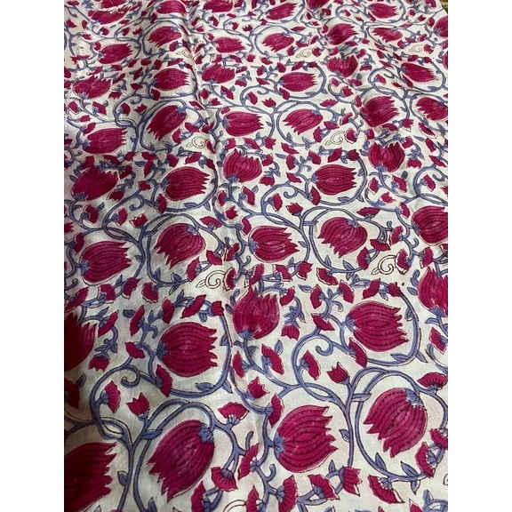 New Era Creation Cotton Purple, Pink Hand Block Print Fabric By The Yard Bohemian Garden Event Party Table Cover Gifts