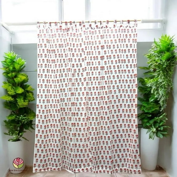 New Era Creation Dusty Brown Cotton Lining Hand Block Print Curtain for Bedroom,Custom Size Drapery for livingroom,Rod Pocket,Rod Pocket with Header,Eyelets,Tie Top