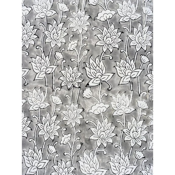 New Era Creation Gray & White Floral Indian Hand Block Printed Fabric By The Yard And Linen Set,Wedding Decor, Tablecloth Thanksgiving best Gift for Mom
