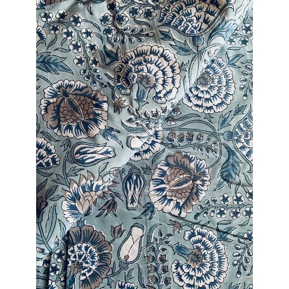 New Era Creation Gray & White Floral Indian Hand Block Printed Fabric By The Yard And Linen Set,Wedding Decor, Tablecloth Thanksgiving best Gift for Mom