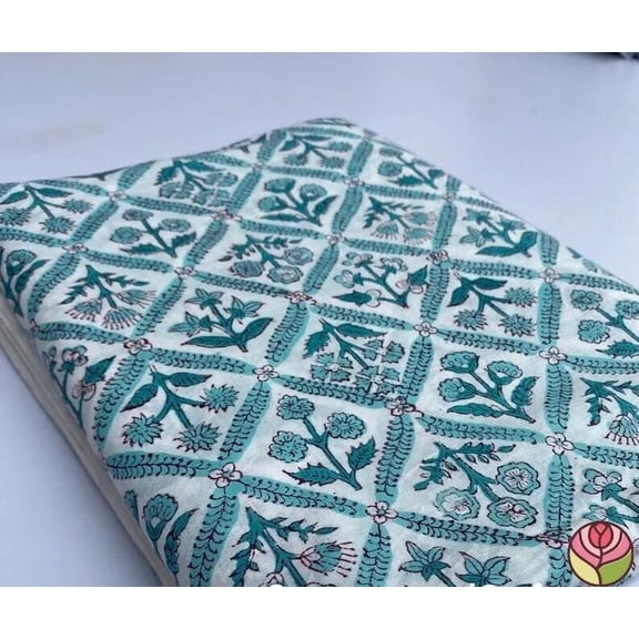 New Era Creation Green Indian Hand Block Printed Cotton Cloth Fabric By The Yard Farmhouse Wedding Event Home Party gift for Dad and Mom Gifts