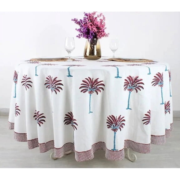 New Era Creation Red Print Table Cloth, Cover India Cotton Table Linen, Custom,Gift for Her,Indian Table Cloth Indigo Print