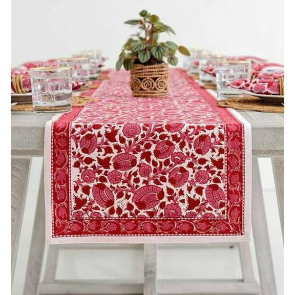 New Era Creation Red Print Table Cloth, Cover India Cotton Table Linen, Custom,Gift for Her,Indian Table Cloth Indigo Print