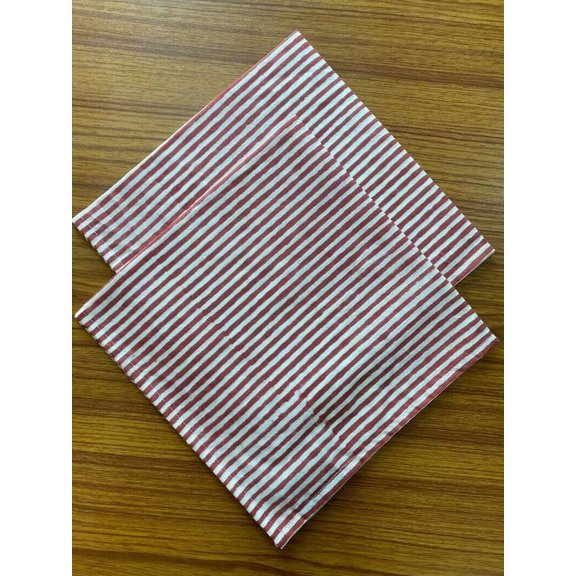 New Era Creation Redwood Red Indian Hand Block Striped Printed Cotton Cloth Soft Napkins Cocktail,Dinner Gift for mom
