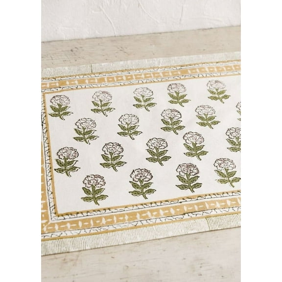 New Era Creation Sage Green Indian Strips Hand Block Printed Cotton Cloth Table Mats Farmhouse Wedding Event Home Party gift for Dad and Mom Gifts