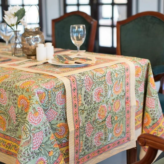 New Era Creation Sage Green Print Table Cloth, Cover India Cotton Table Linen, Custom,Gift for Her,Indian Table Cloth Indigo Print