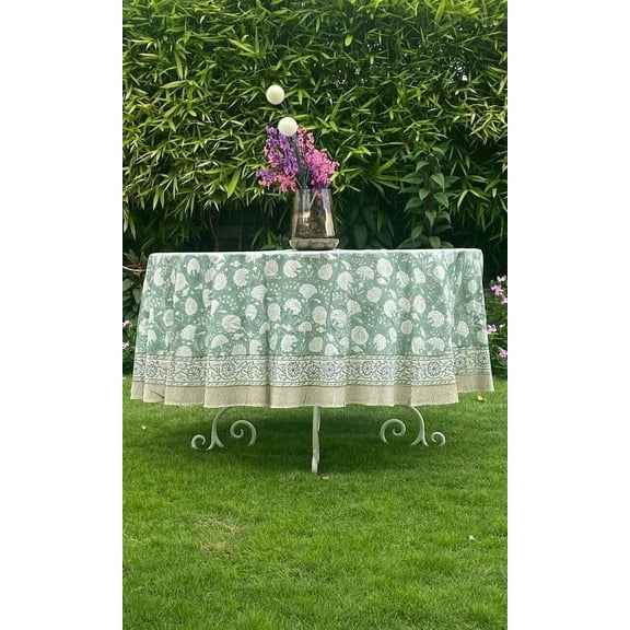 New Era Creation Sage Green Print Table Cloth, Cover India Cotton Table Linen, Custom,Gift for Her,Indian Table Cloth Indigo Print