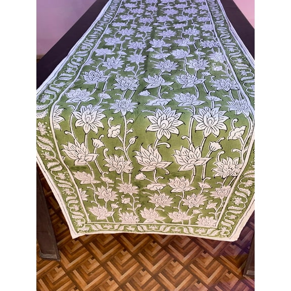 New Era Creation Sage Green Print Table Cloth, Cover India Cotton Table Linen, Custom,Gift for Her,Indian Table Cloth Indigo Print