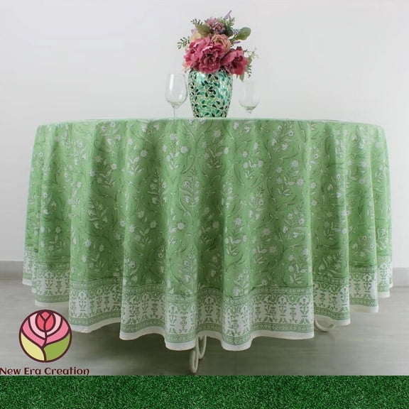 New Era Creation Sage Green Print Table Cloth, Cover India Cotton Table Linen, Custom,Gift for Her,Indian Table Cloth Indigo Print
