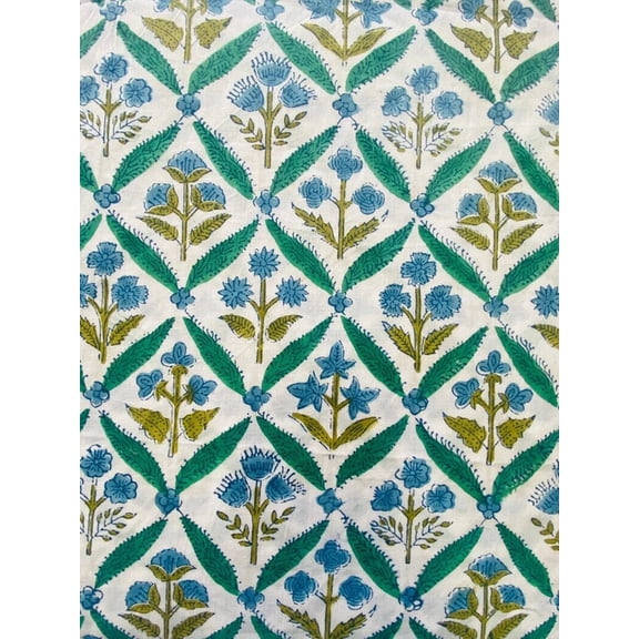 New Era Creation Sea Green & White Floral Indian Hand Block Printed Fabric By The Yard And Linen Set,Wedding Decor, Tablecloth Thanksgiving best Gift for Mom