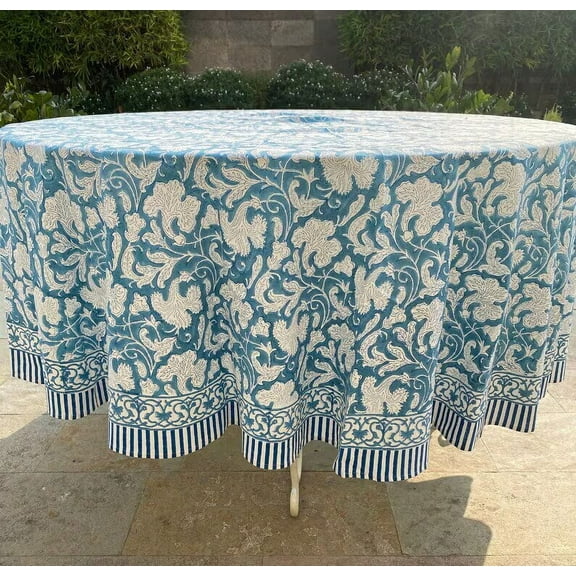 New Era Creation Steel Blue Print Table Cloth, Cover India Cotton Table Linen, Custom,Gift for Her,Indian Table Cloth Indigo Print