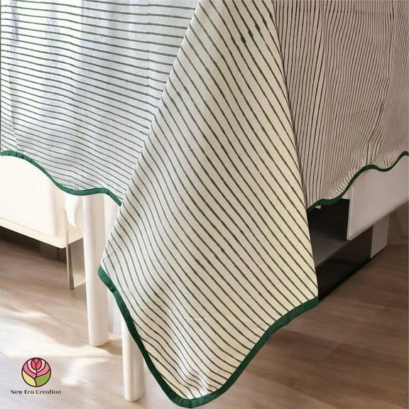 New Era Creation Table Cover And Linen Set,Wedding Decor,Sage Green and White Stripe Indian Hand Block Printed Tablecloth with Border Design Gift for Mom