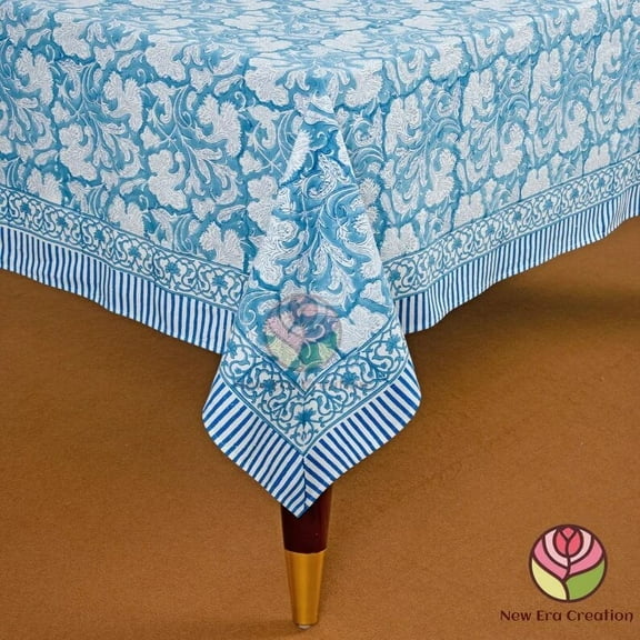 New Era Creation Turquoise, Indian Hand Block Printed Tablecloth,Table Cover,Farmhouse Decor,Linen Set,Wedding Tablecloth mom Gift