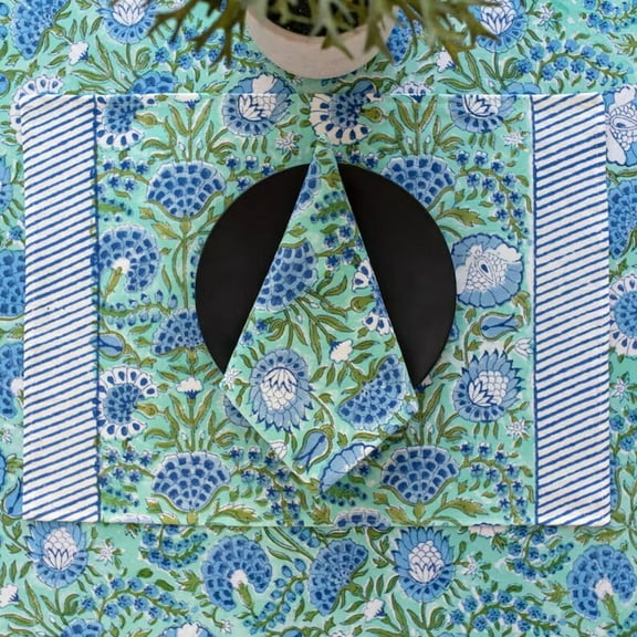 New Era Creation Turquoise Indian Strips Hand Block Printed Cotton Cloth Table Mats Farmhouse Wedding Event Home Party gift for Dad and Mom Gifts