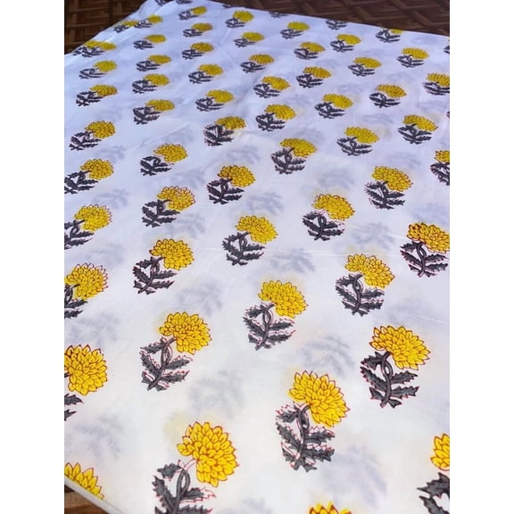 New Era Creation Yellow Indian Hand Block Printed Cotton Fabric By The Yard Farmhouse Wedding Event Home Party gift for Dad and Mom Gifts