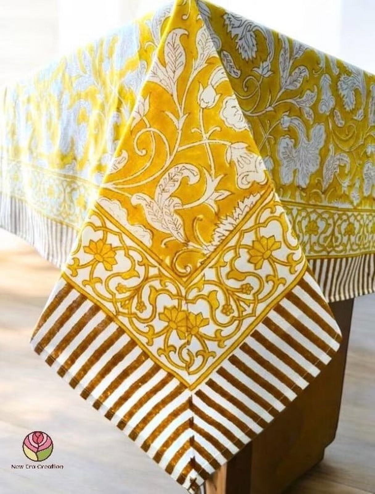 New Era Creation Yellow Indian Strips Hand Block Printed Cotton Cloth Table Mats Farmhouse Wedding Event Home Party gift for Dad and Mom Gifts