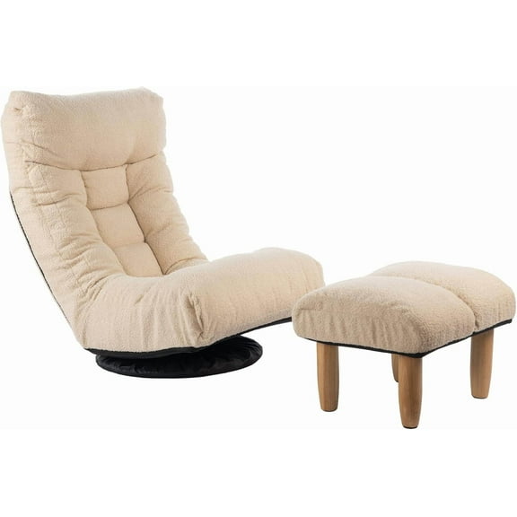 New Ergonomic Kids Study Chair - 3D Memory Foam Recliner with 14-Level Headrest, White Cotton & Wood Base - Adjustable Lumbar Support, 360° Rotation