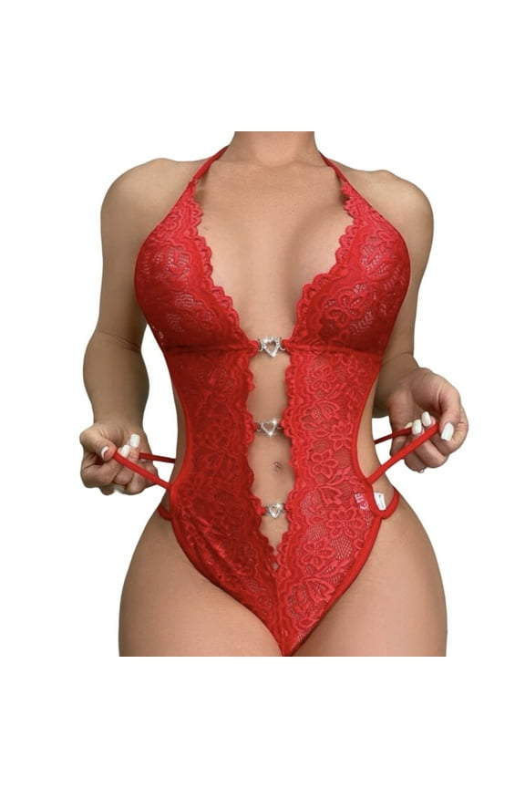 New Erotic Lingerie Plus Size Erotic Lingerie New Lace See Through No Removal Crotchless Jumpsuit Hottie Pajamas