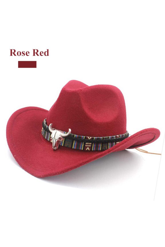 New Ethnic Style Western Wide Brim with Strap Cowboy Hat Wool Hat Jazz Hat for Outdoor