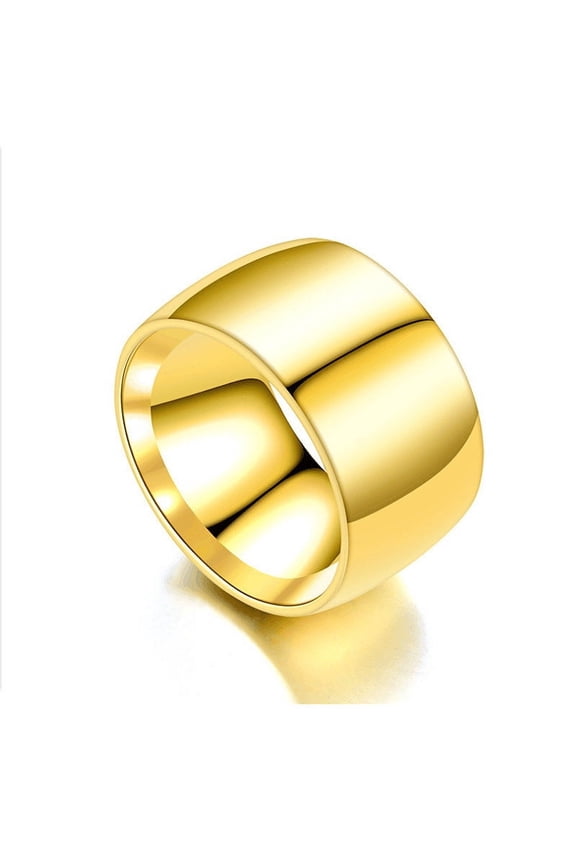 Titanium Steel Ring 12mm Wide Plain Band Electroplated Finish European Japanese Style Ring Sizes 6 to 13 Black Gold