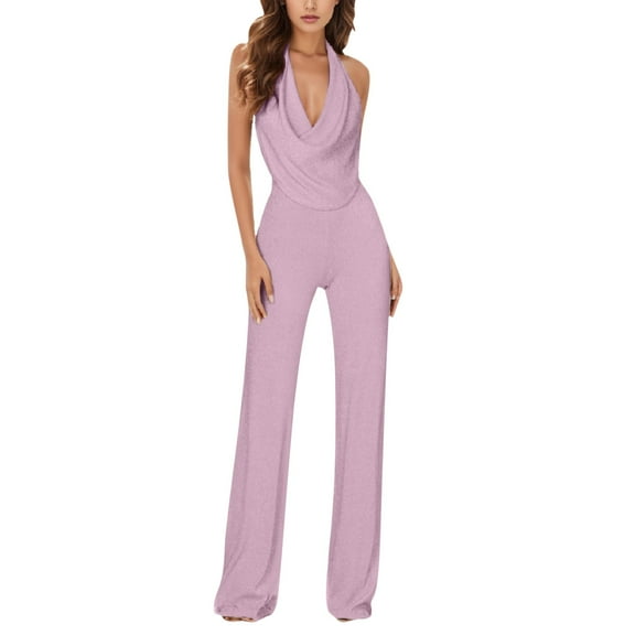 New European And American Jumpsuit Lady'S Sleeveless Halter Neck Sequin Pants Women