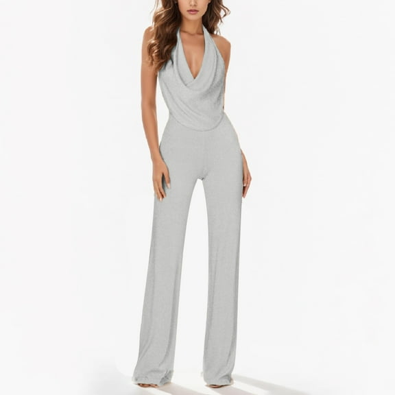 New European And Jumpsuit Lady'S Sleeveless Neck Sequin Pants Women Summer Jumpsuit for Women Wedding Outfit Leather Bodysuit Long Sleeve Comfy Jumpsuits for Women Womens Body Suits Tops Coverall Leg